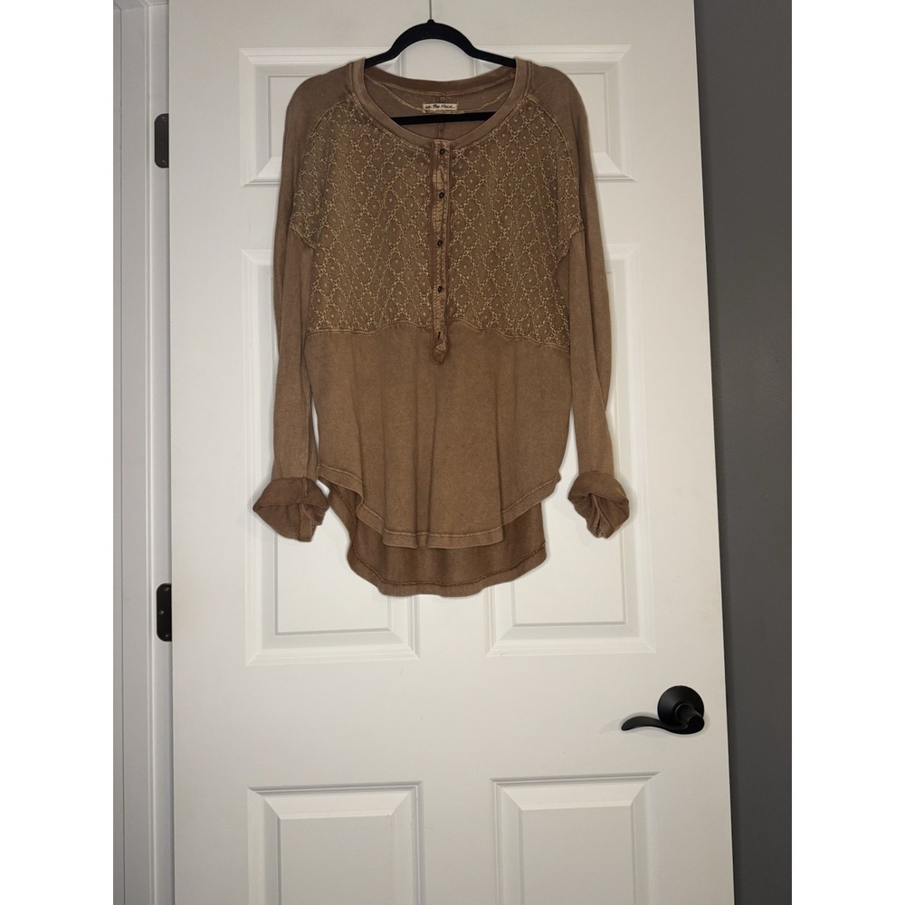 We The Free Free People Free Spirit Long Sleeve Embroidered Henley Tunic Small
